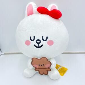 Line Friends White Bunny Rabbit Cony Holidng Brown Bear XL Huge 14.5” Plush NWT